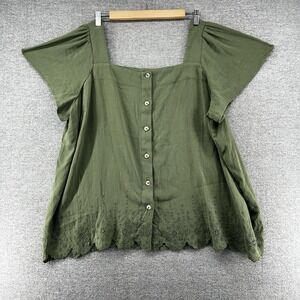 Torrid Top Women Size 2 Green Square Neck Casual Short Sleeve
